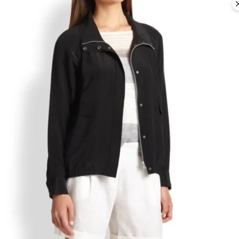 Eileen Fisher black crepe de chine silk bomber jacket Size XL - Picture 2 of 13
